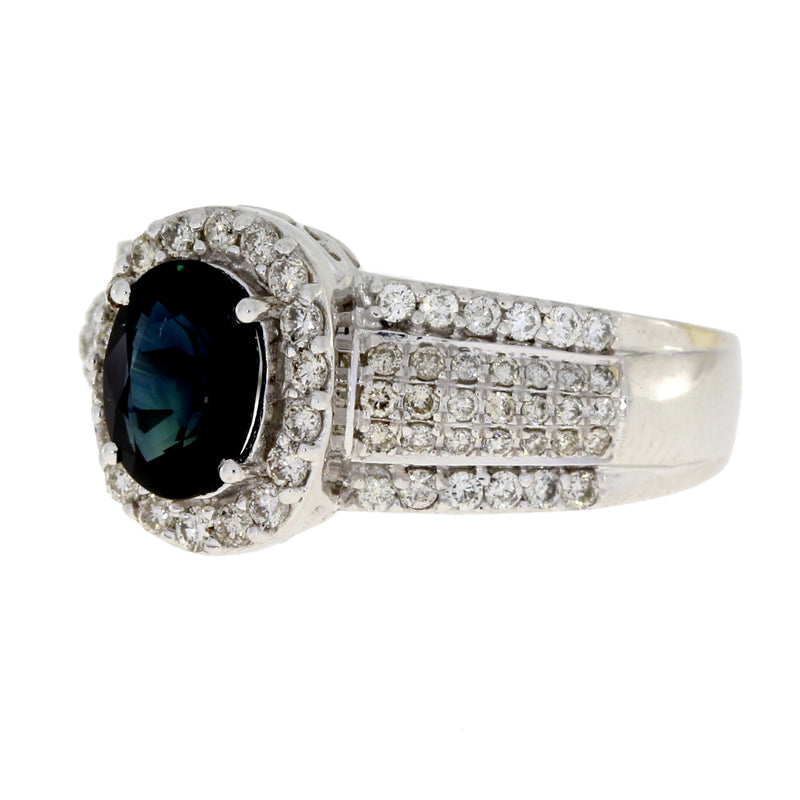 Natural 2.25ct Sapphire Diamond Ring 14KT White Gold