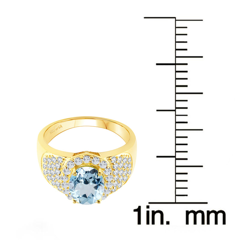V3 Jewelry 18K Gold Plated 3.50 CT Natural Aquamarine & White Topaz Pavé Halo Ring