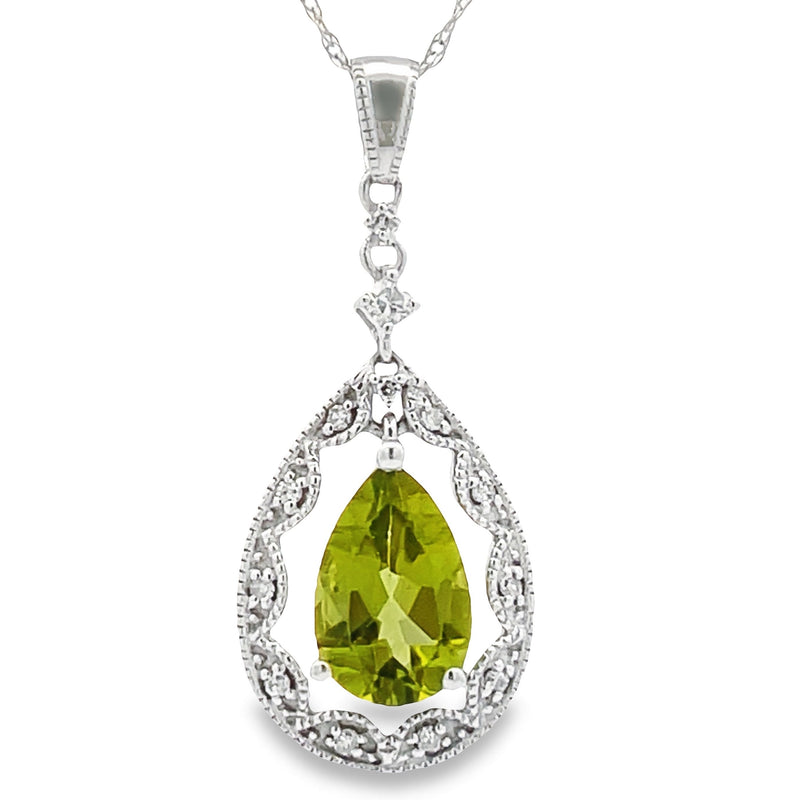 1.18ct Peridot Diamond Fashion Pendants 14KT White Gold