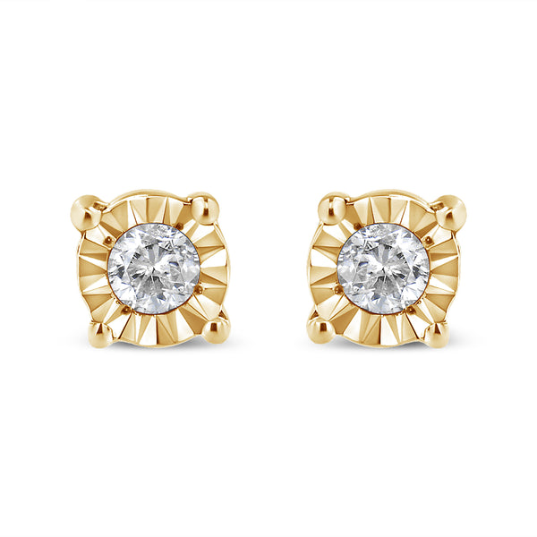 10K Yellow Gold Plated .925 Sterling Silver 1/10 Cttw Round Brilliant-Cut Diamond Miracle-Set Stud Earrings (J-K Color, I3 Clarity)