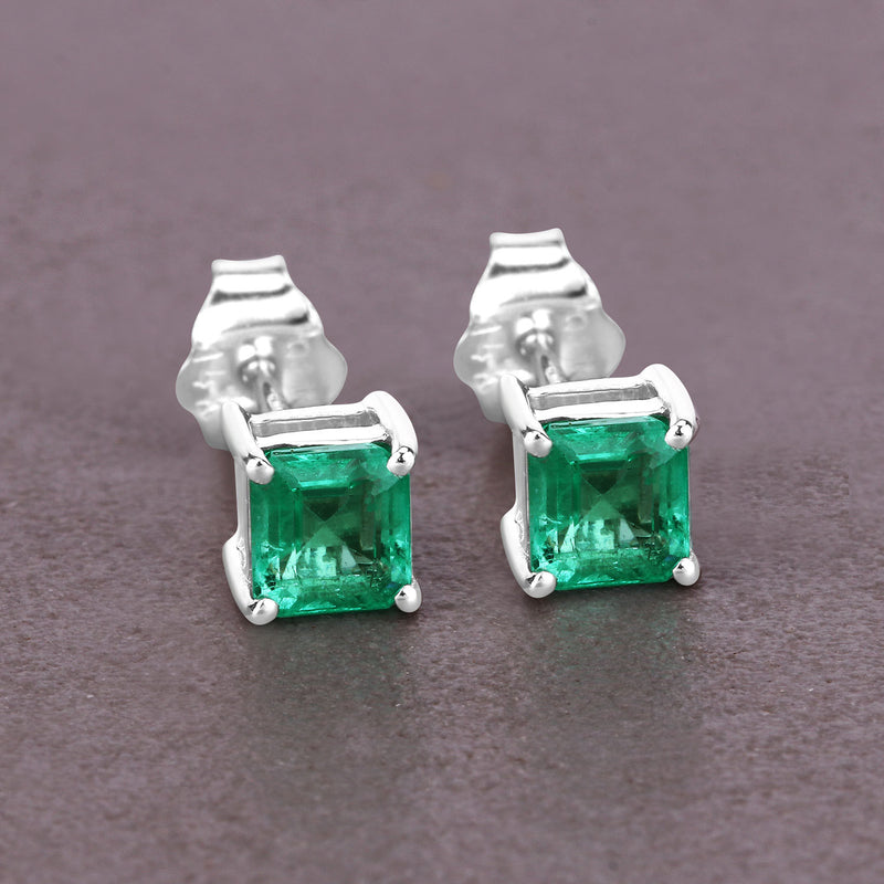 1.06 Carat Genuine Emerald 14K White Gold Earrings