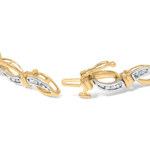 10K Yellow and White Gold 1/2 Cttw Channel Set Diamond Infinity Link 7" Tennis Bracelet (H-I Color, I1-I2 Clarity)