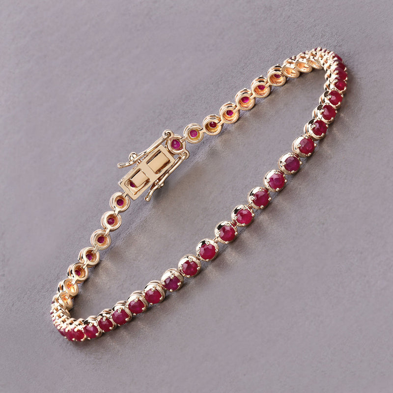 3.13 Carat Genuine Mozambique Ruby 14K Yellow Gold Bracelet