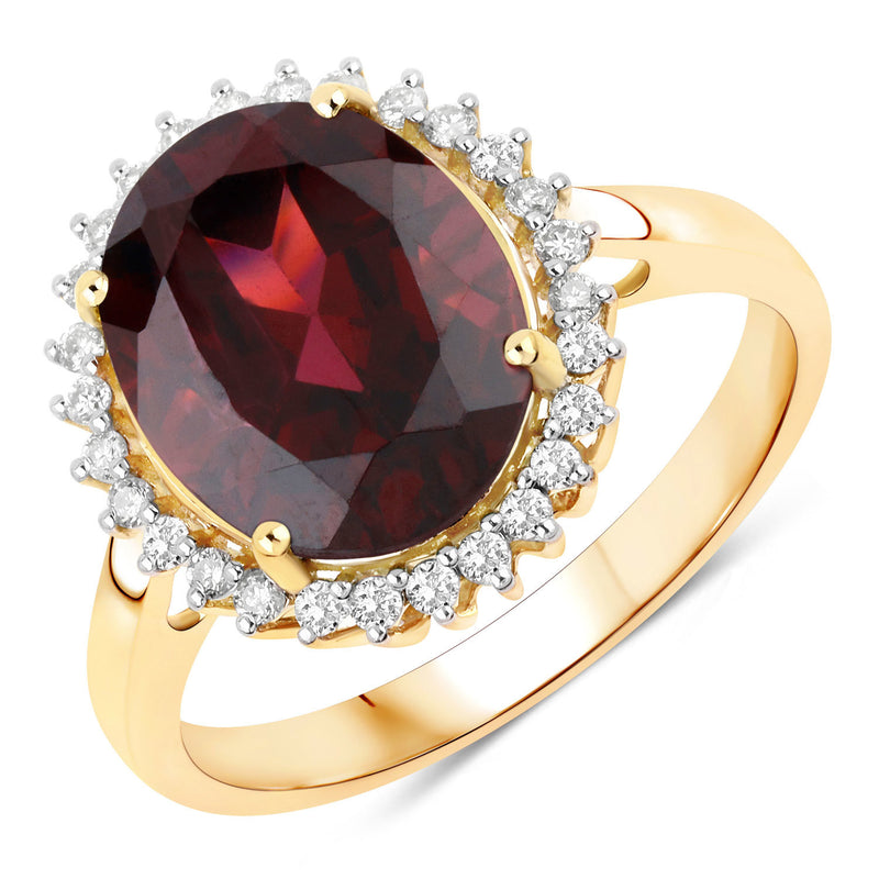 4.12 Carat Genuine Rhodolite and White Diamond 14K Yellow Gold Ring