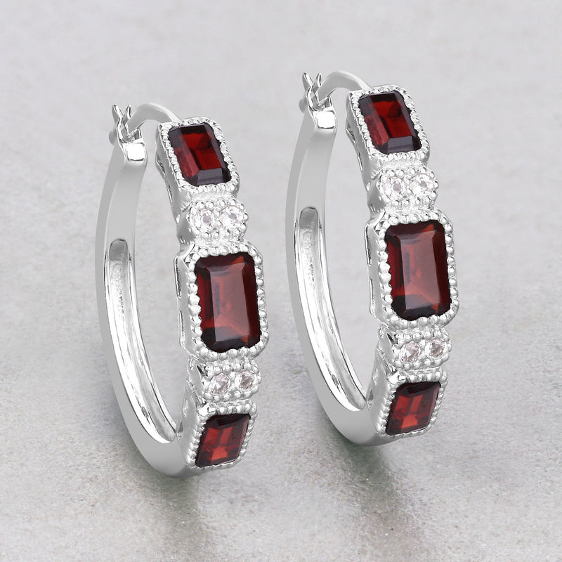 2.78 Carat Genuine Garnet and White Topaz .925 Sterling Silver Earrings