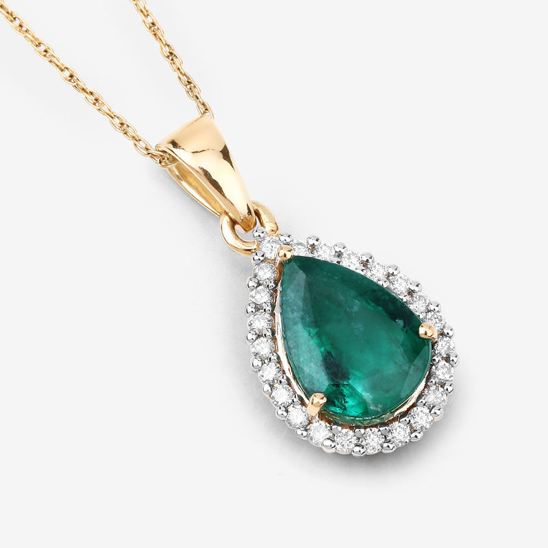 2.38 Carat Genuine Zambian Emerald and White Diamond 14K Yellow Gold Pendant