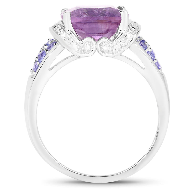 "4.66 Carat Genuine Amethyst, Tanzanite and White Diamond .925 Sterling Silver Ring