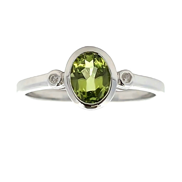 Natural 1.04ct Peridot Diamond Ring 10KT White Gold