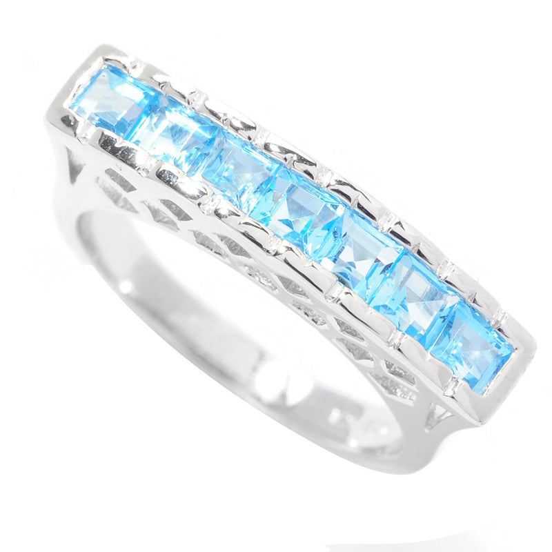 Sterling Silver with Natural Swiss Blue Topaz Flat Top Seven Stone Band Ring