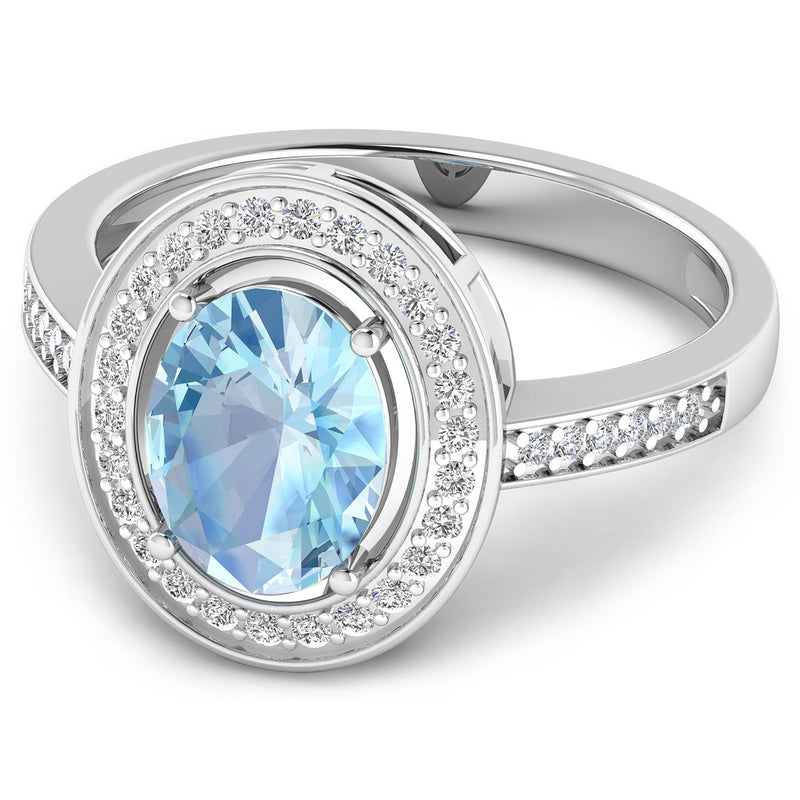 1.63 Carat Genuine Aquamarine and White Diamond 14K White Gold Ring