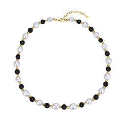 V3 Jewelry Freshwater Pearl & Black Onyx Beaded Station Necklace