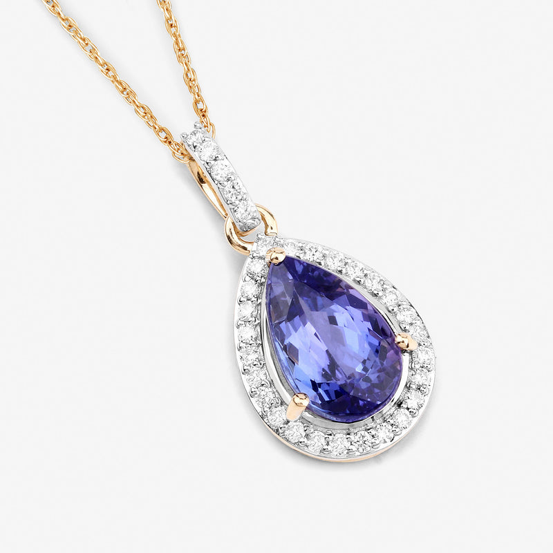 2.26 Carat Genuine Tanzanite and White Diamond 14K Yellow Gold Pendant