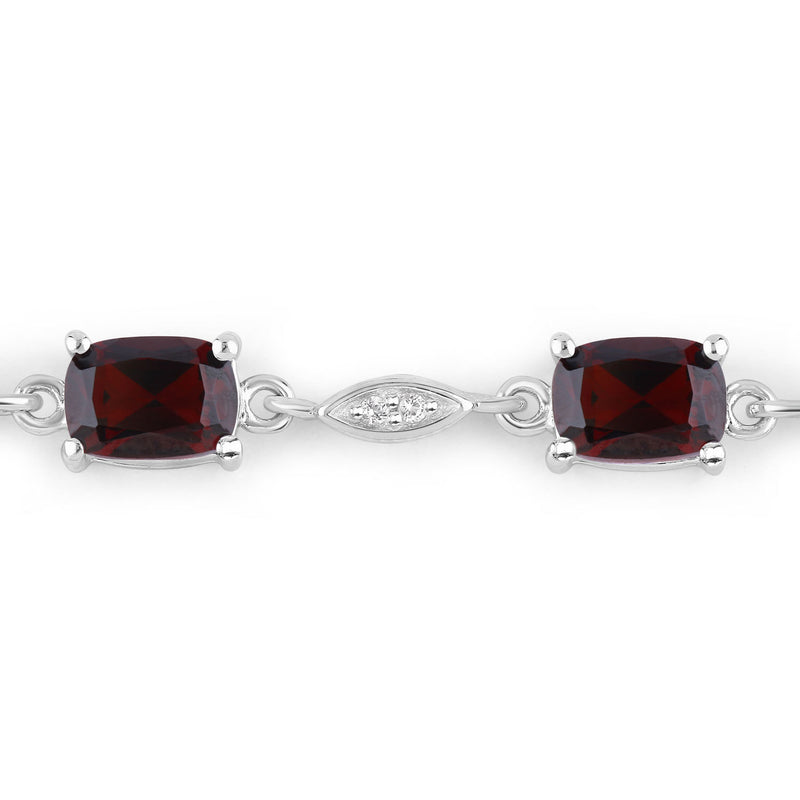 7.12 Carat Genuine Garnet and White Topaz .925 Sterling Silver Bracelet