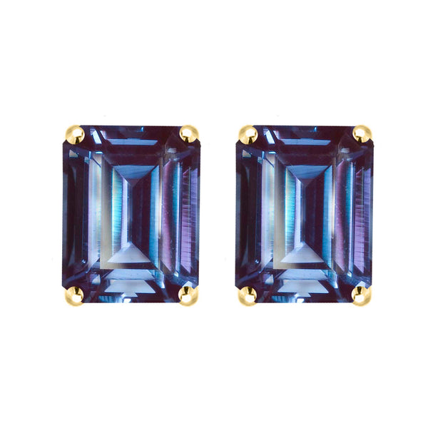 V3 Jewelry Emeral Cut 7.80CT Color Changing Alexandrite Stud Earrings in 18K Gold Plated