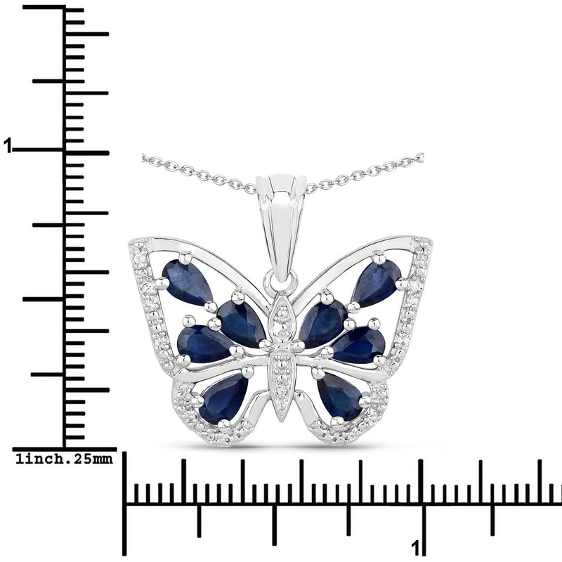 1.67 Carat Genuine Blue Sapphire and White Zircon .925 Sterling Silver Pendant