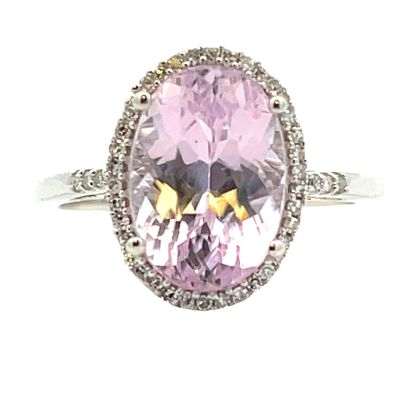 Natural 4.85ct Kunzite Diamond Ring 14KT White Gold