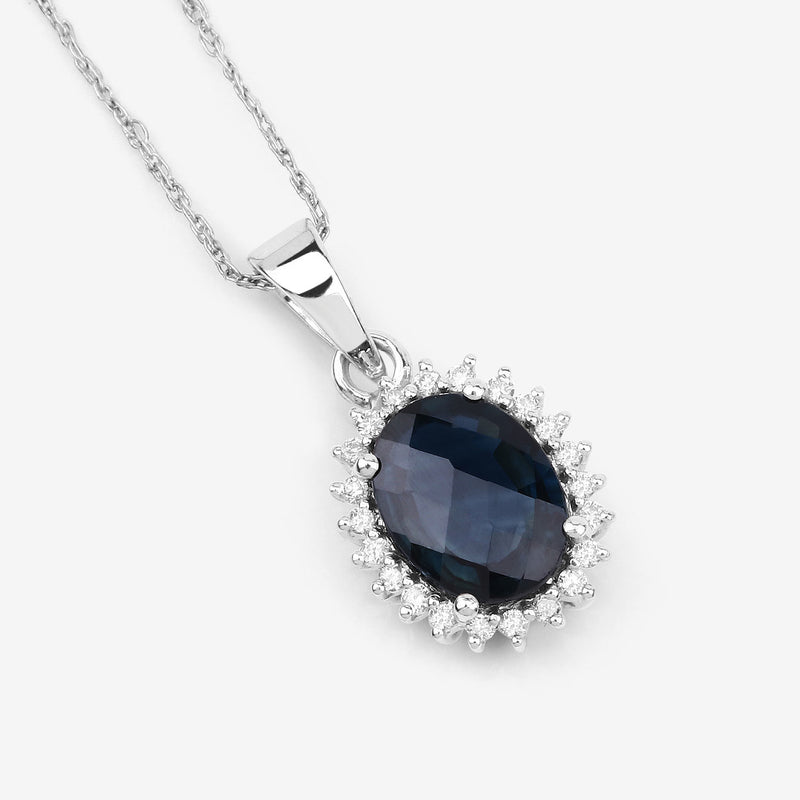 2.12 Carat Genuine Blue Sapphire and White Diamond 14K White Gold Pendant