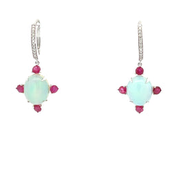 Natural 5.43ct Opal Ruby Earrings 14KT White Gold