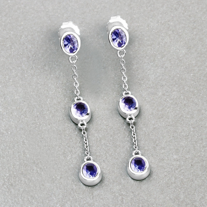 1.98 Carat Genuine Tanzanite .925 Sterling Silver Earrings