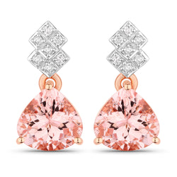 3.31 Carat Genuine Morganite and White Diamond 14K Rose Gold Earrings