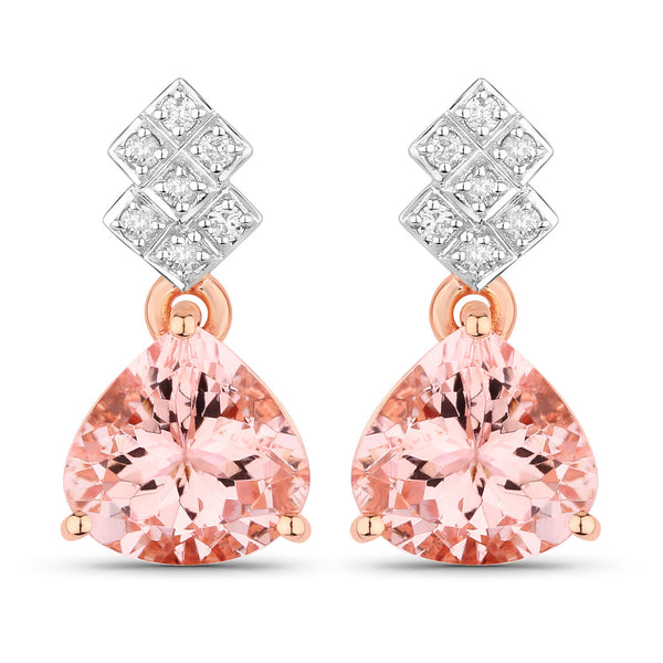 3.31 Carat Genuine Morganite and White Diamond 14K Rose Gold Earrings