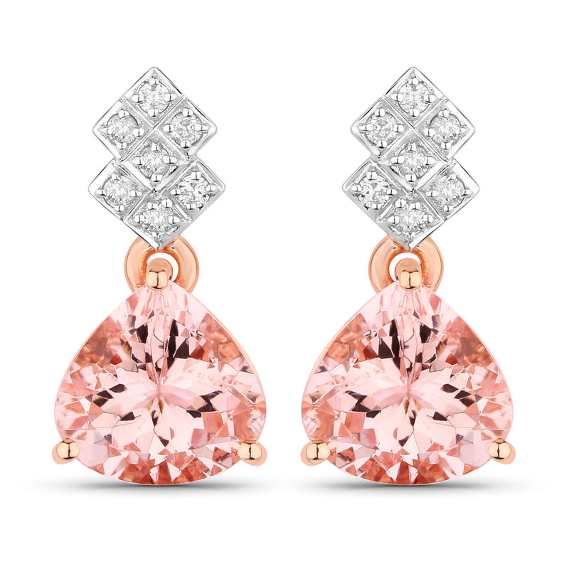 3.31 Carat Genuine Morganite and White Diamond 14K Rose Gold Earrings