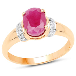 1.64 Carat Genuine Burma Ruby and White Diamond 14K Yellow Gold Ring