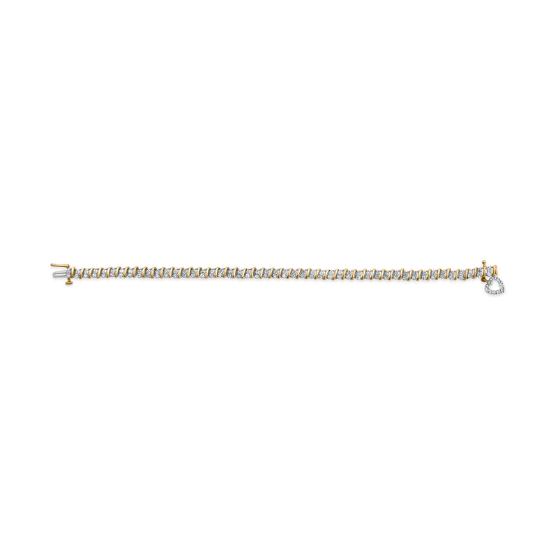 10K Yellow Gold 2.0 Cttw Diamond 2 Row Link and Heart Charm 7" Link Bracelet (I-J Color, I3 Clarity)