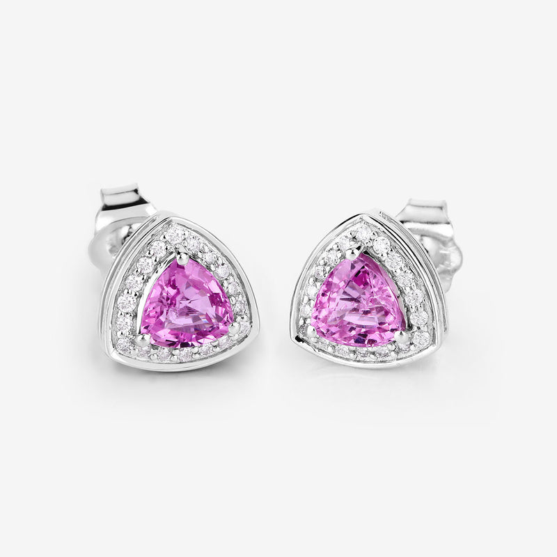 1.05 Carat Genuine Pink Sapphire and White Diamond 14K White Gold Earrings