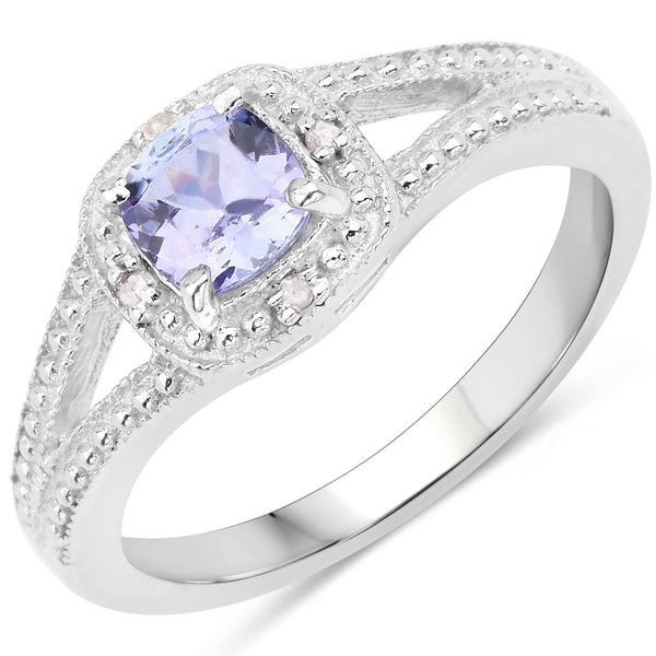 0.57 Carat Genuine Tanzanite and White Diamond .925 Sterling Silver Ring