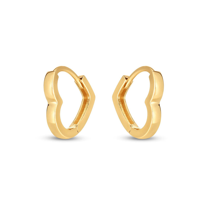 14k Yellow Gold Heart Huggie Hoops