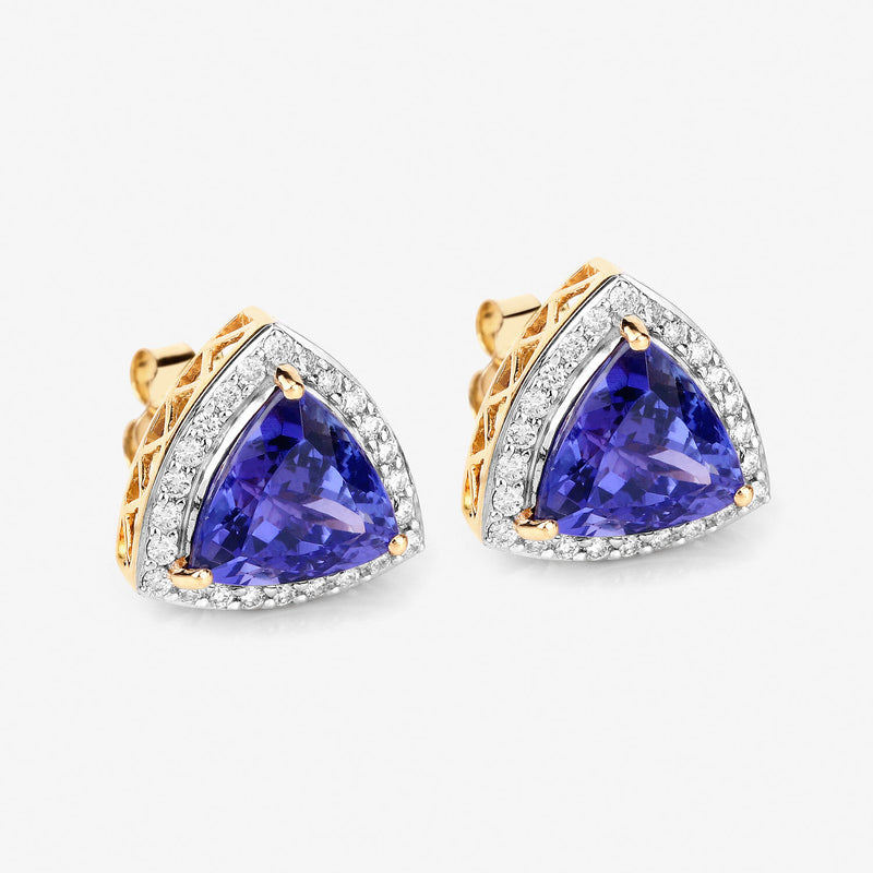 4.62 Carat Genuine Tanzanite and White Diamond 14K Yellow Gold Earrings