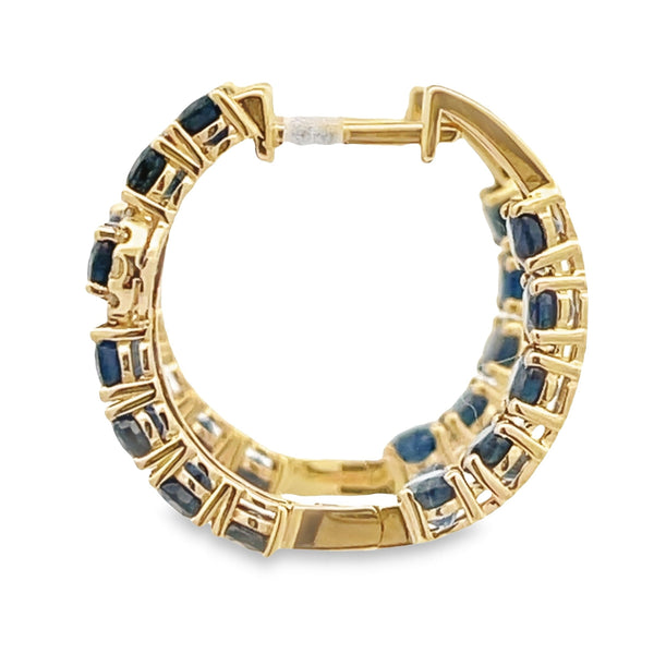 4.93ct Sapphire Diamond Hoop Earrings 14KT Yellow Gold