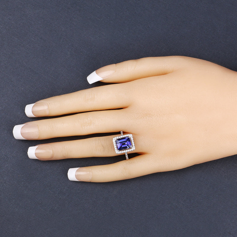 3.18 Carat Genuine Tanzanite and White Diamond 14K White Gold Ring