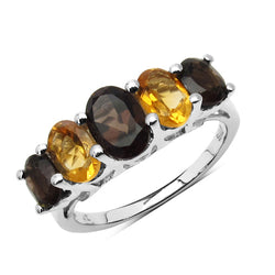 2.24 Carat Genuine Smoky Quartz and Citrine .925 Sterling Silver Ring