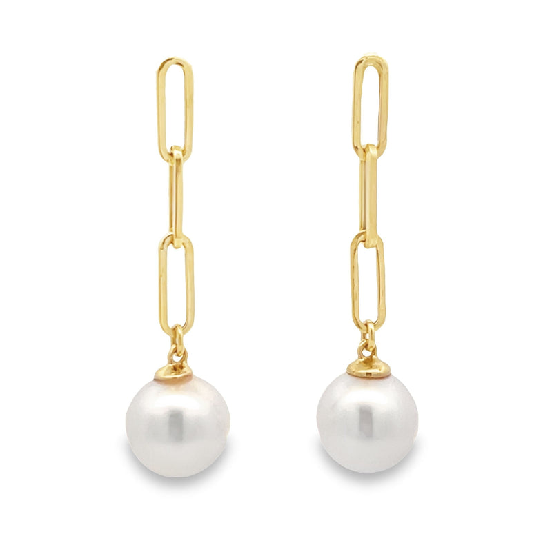 Natural FW Pearl Dangle Earrings 14KT Yellow Gold