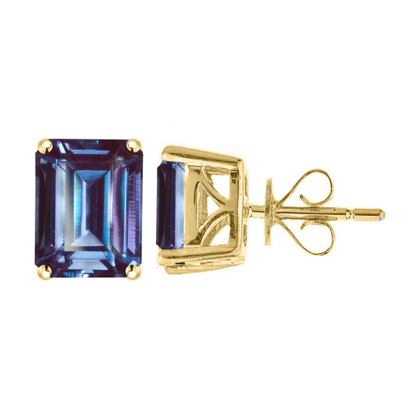 V3 Jewelry Emeral Cut 7.80CT Color Changing Alexandrite Stud Earrings in 18K Gold Plated