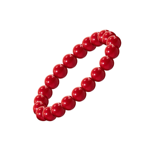 8MM Red Coral Bead Stretch Bracelet