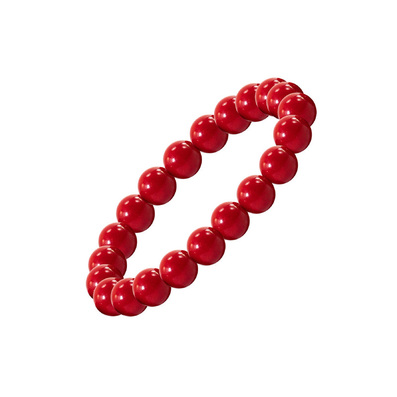 8MM Red Coral Bead Stretch Bracelet