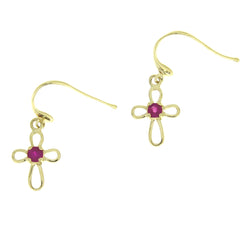 Genuine .06ct Ruby Cross Earrings 10KT Yellow Gold