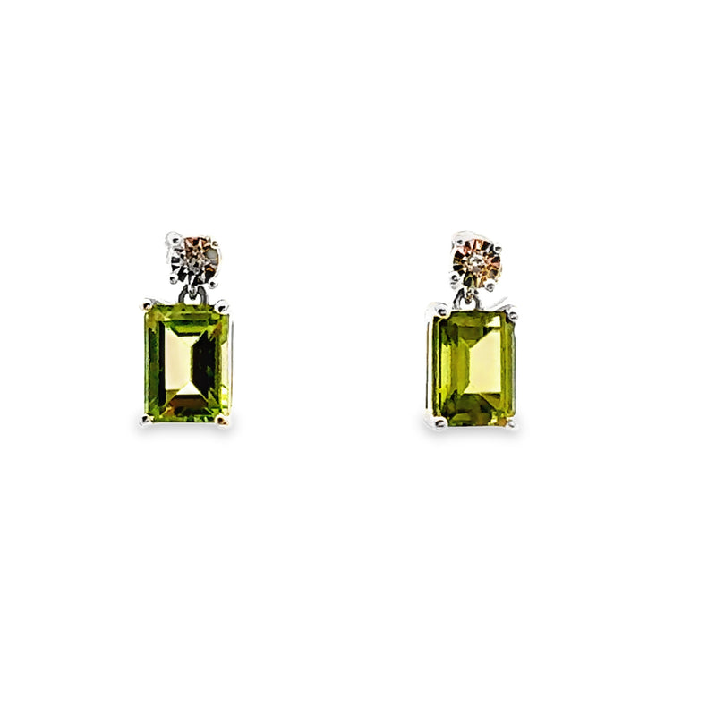 Genuine 2.11ct Peridot Diamond Earrings 10KT White Gold