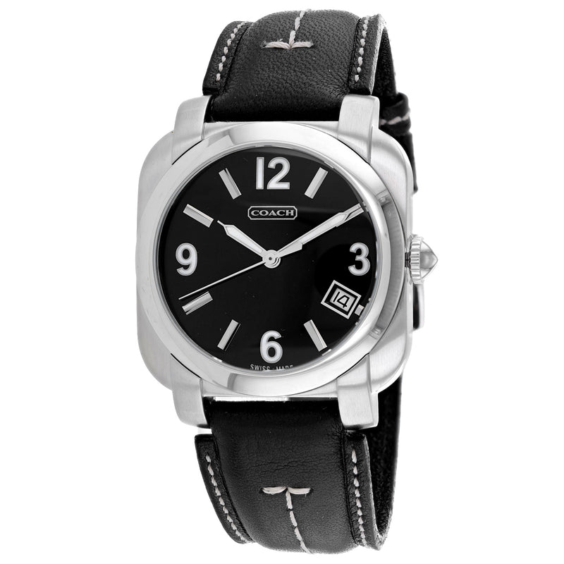 Coach Men's Black Leather Silver Quartz