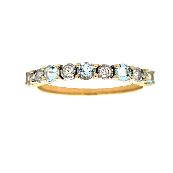 Aquamarine Diamond Fashion band rings 14KT Yellow Gold