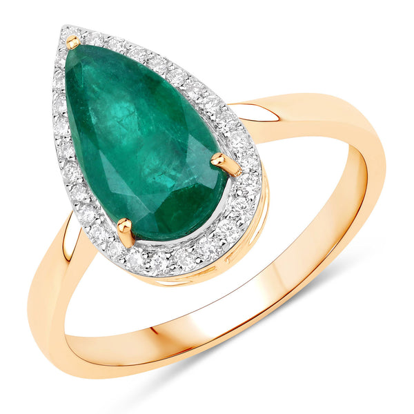 IGI Certified 2.30 Carat Genuine Zambian Emerald and White Diamond 14K Yellow Gold Ring