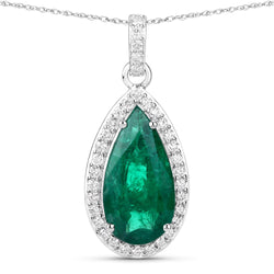 IGI Certified 3.66 Carat Genuine Zambian Emerald and White Diamond 14K White Gold Pendant