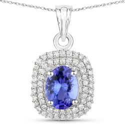 1.41 Carat Genuine Tanzanite and White Diamond 14K White Gold Pendant