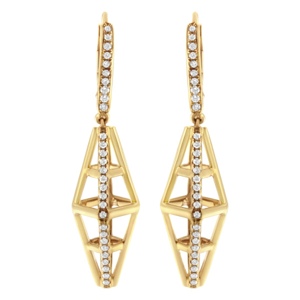 14K Yellow Gold 5/8 Cttw Diamond Geometrical Pillar Drop and Dangle Earrings (G-H Color, SI1-SI2 Clarity)