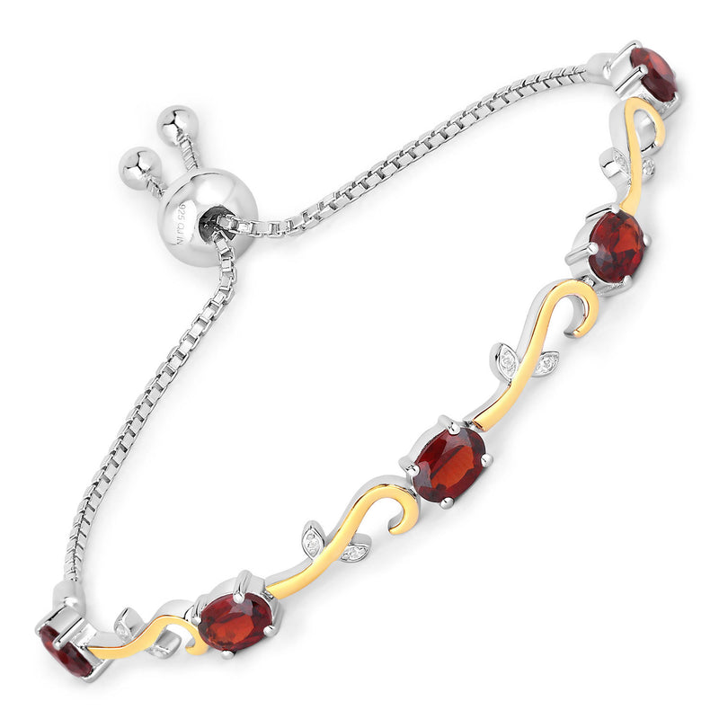 4.31 Carat Genuine Garnet and White Topaz .925 Sterling Silver Bracelet