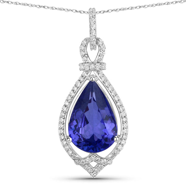 2.39 Carat Genuine Tanzanite and White Diamond 14K White Gold Pendant