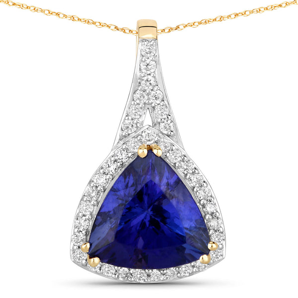 2.64 Carat Genuine Tanzanite and White Diamond 14K Yellow Gold Pendant